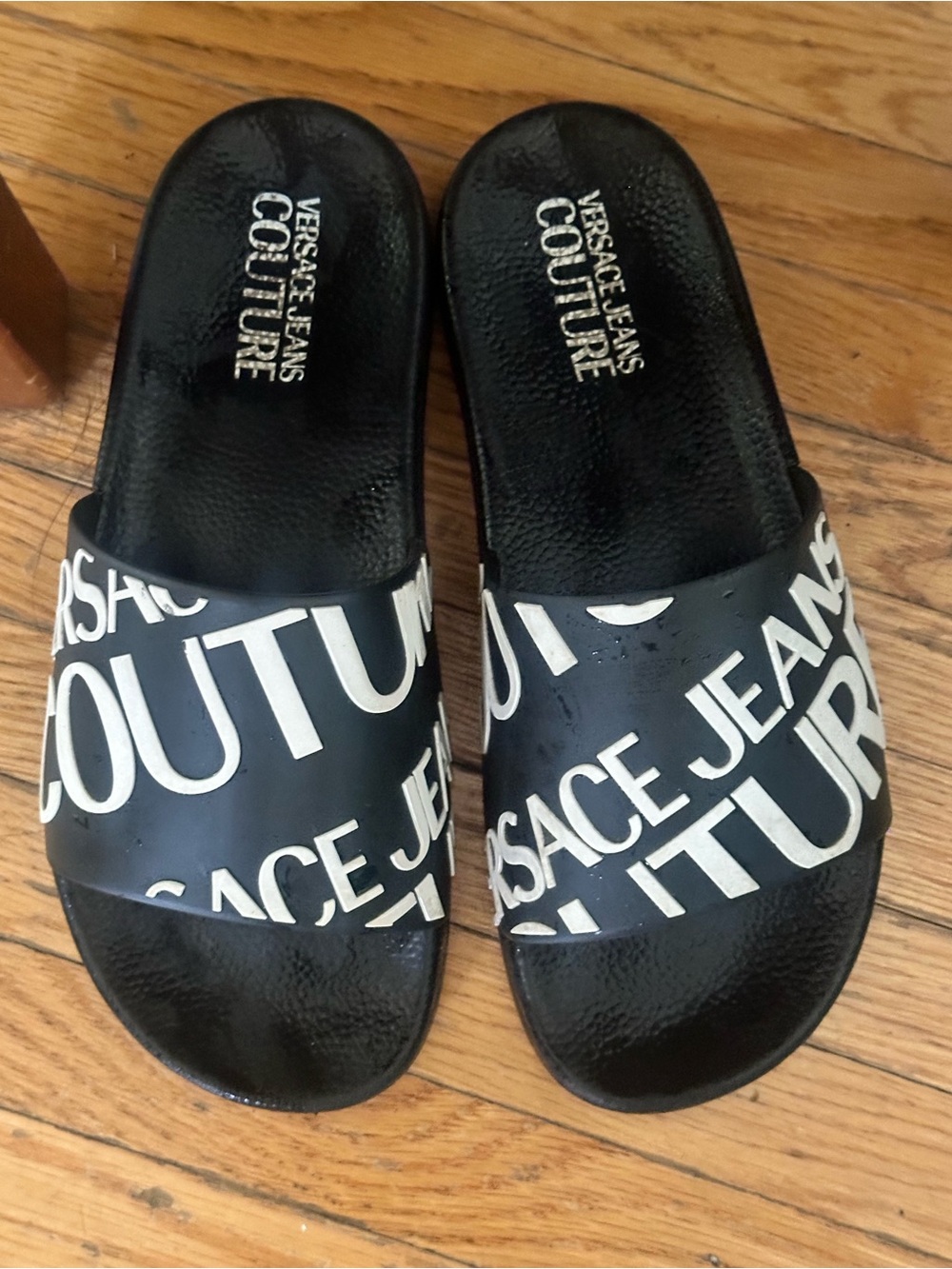 Versace Jeans Couture Black Logo Slide Sandals - Women